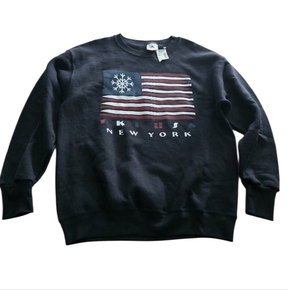 NWT Vintage 90s Ski USA Crewneck M Sweatshirt Delta Fifty Fifty New York Flag
